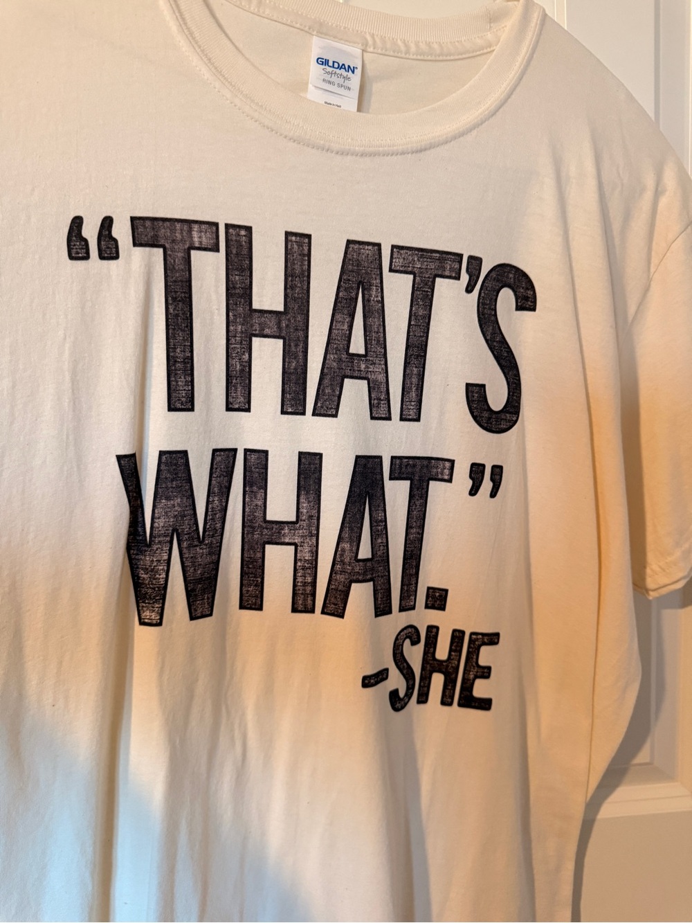 Gildan Men’s Cream Graphic Tee - "That's What She" - “The Office” Inspired